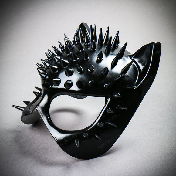 Cat Steampunk Spikes Masquerade Sexy Face Mask - Black - Picture 3 of 10